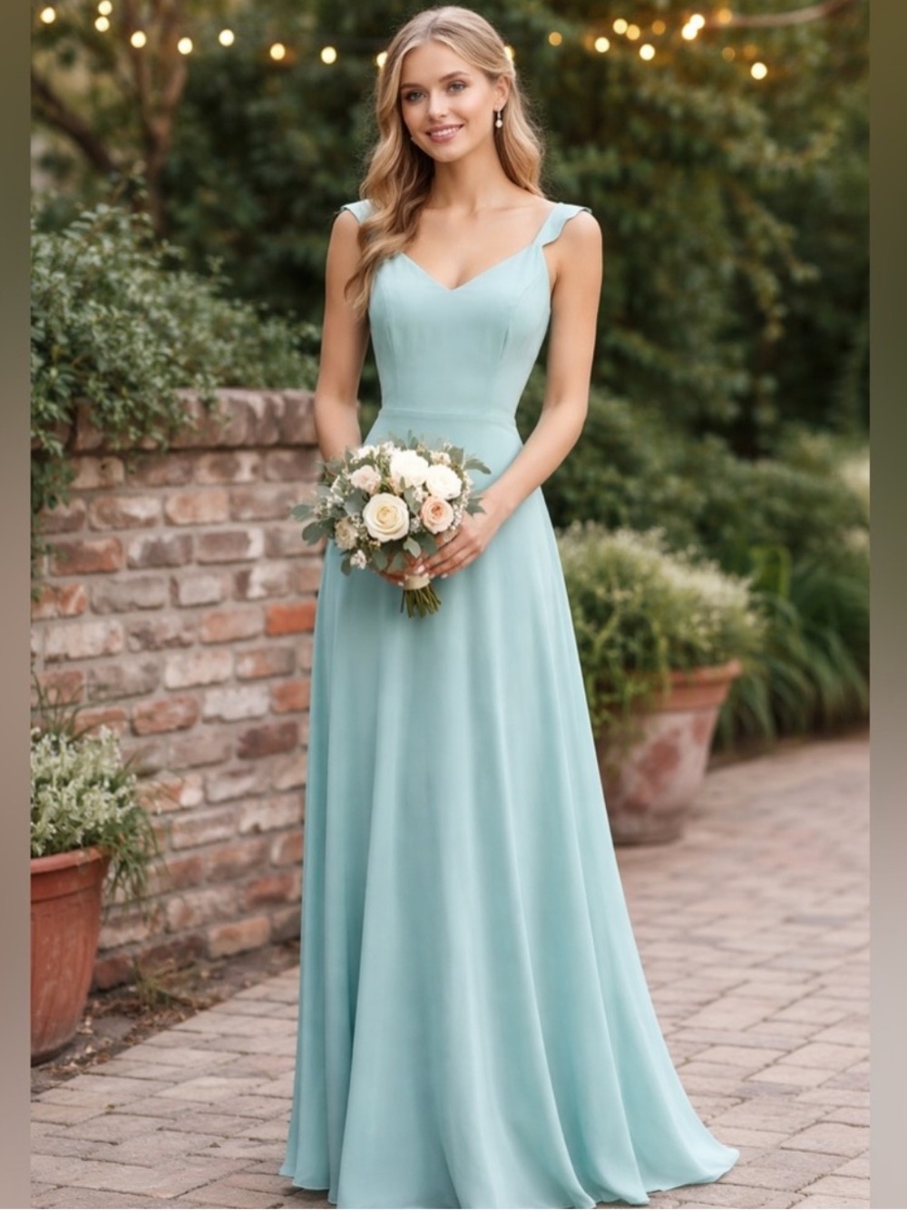 Lulu's Women's Sage Seafoam Green Ruffle Strap V-neck Maxi Dress S